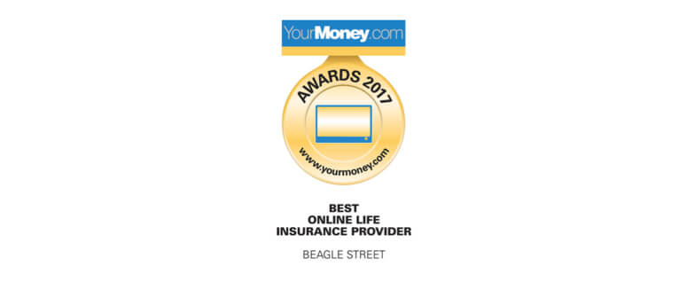 A 'yourmoney.com' award, labelled the 'Best Online Life Insurance Provider'